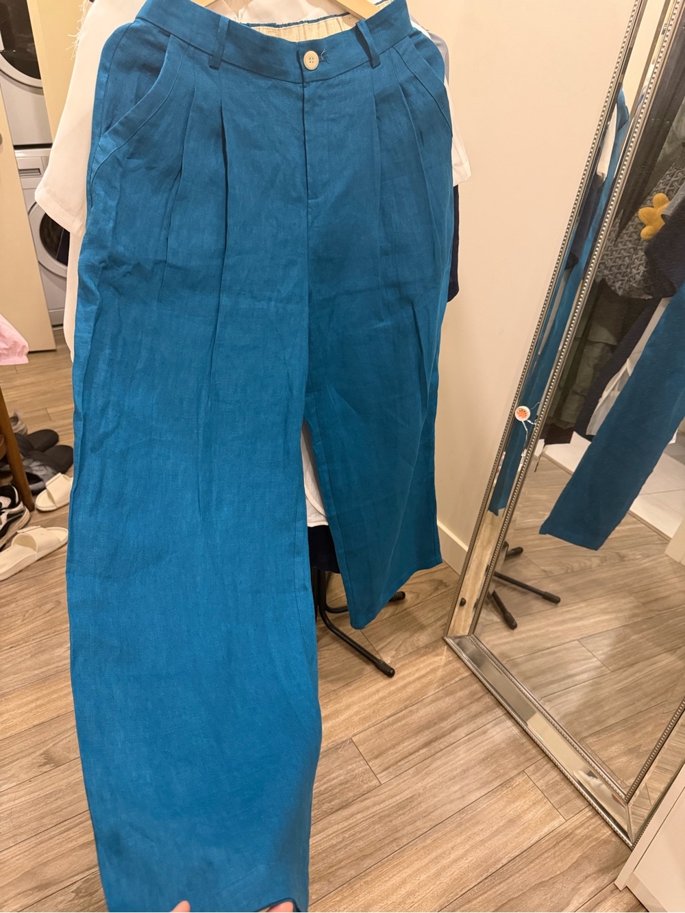 NEW- 100% Flax Teal Wide-Leg Pants